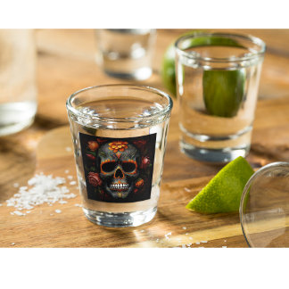 Vaso De Chupito Dia de los Muertos flor de cráneo pintada calavera
