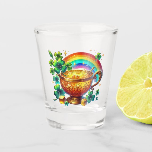 Vaso De Chupito Día de San Patricio Arcoíris y Olla de Oro (Anverso)
