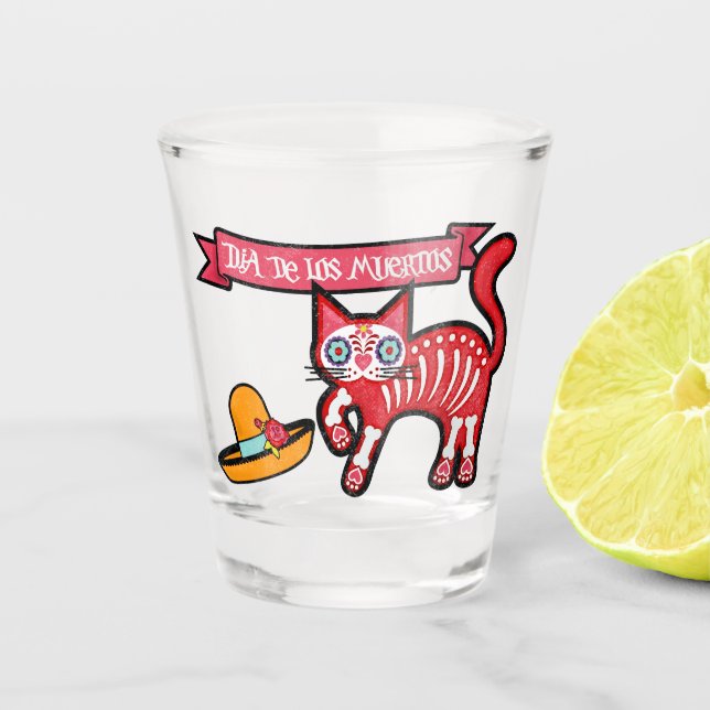 Vaso De Chupito Día esquelético del gato de los muertos (Anverso)