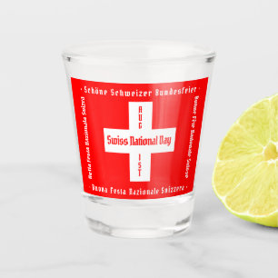 Vaso De Chupito Día Nacional Suizo en cuatro idiomas Bandera Suiza