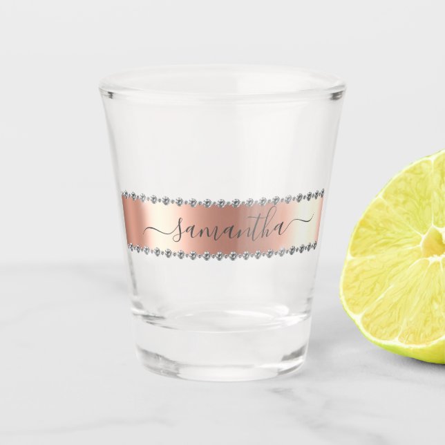 Vaso De Chupito Diamond Bling Calligraphy Name Rosa Gold (Anverso)