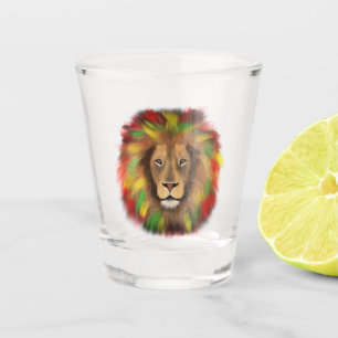 Vaso De Chupito Dibujo de cabeza de león Rasta rojo amarillo verde