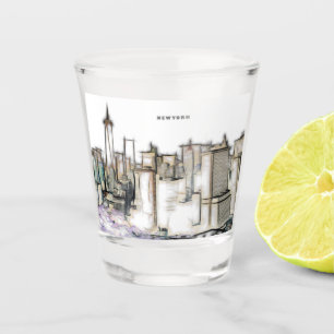 Vaso De Chupito Dibujo De La Ciudad De Newyork En El Skyline Blanc