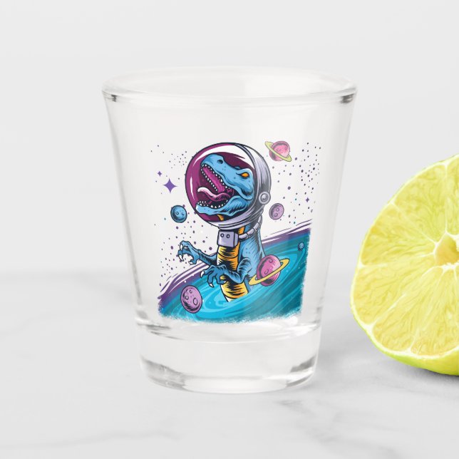 Vaso De Chupito Dinosaurio divertido T-Rex en el espacio (Anverso)