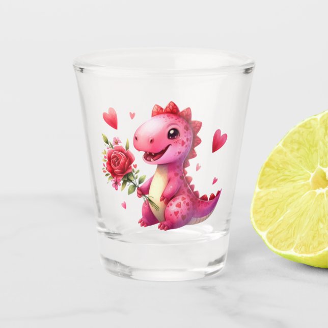 Vaso De Chupito Dinosaurio El día de San Valentín lindo (Anverso)