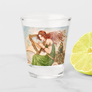Vaso De Chupito Diosa irlandesa tocando el arpa – Arte Nouveau cel