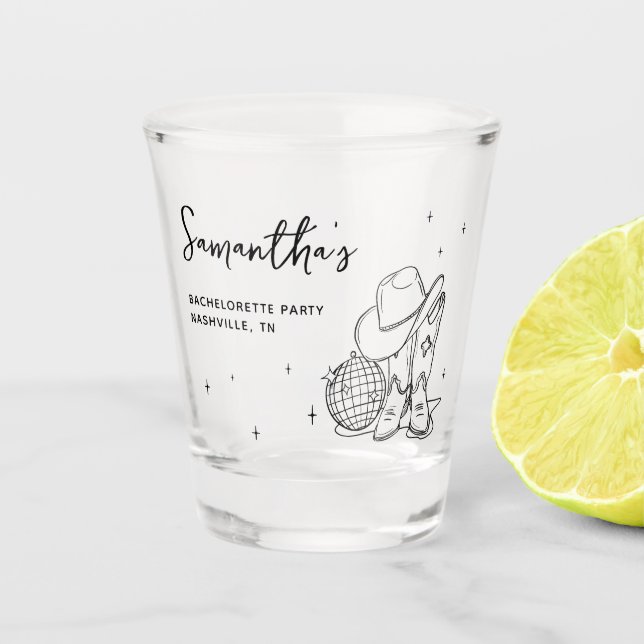 Vaso De Chupito Disco Occidental de Vaquera Negra Despedida de Sol (Anverso)