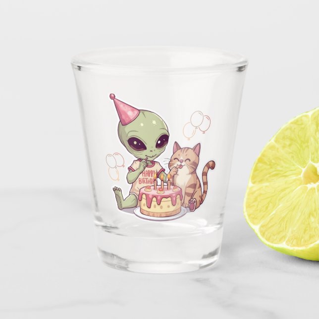Vaso De Chupito Diseño de fiesta de cumpleaños de alienígena lindo (Anverso)