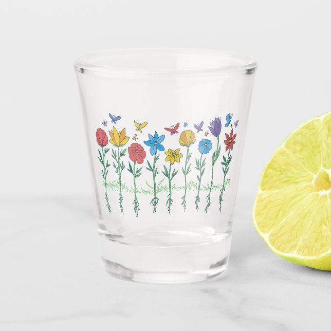 Vaso De Chupito diseño de flores en crecimiento (Anverso)