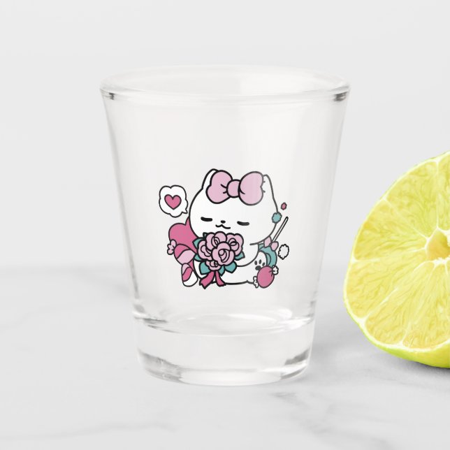 Vaso De Chupito Diseño de gatos de San Valentín lindo - Pelear por (Anverso)