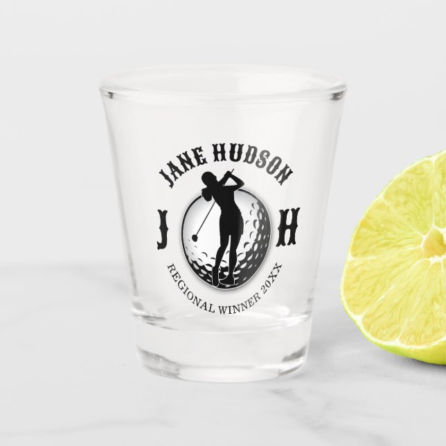 Vaso De Chupito Diseño de monograma de golf femenino elegante (Anverso)