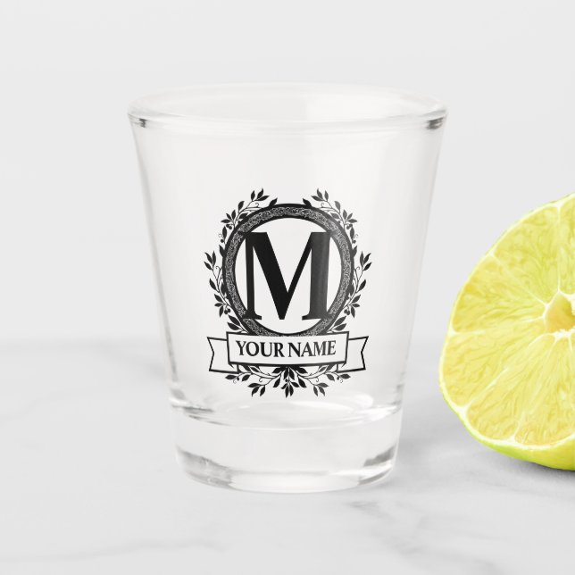 Vaso De Chupito Diseño de monograma floral (Anverso)