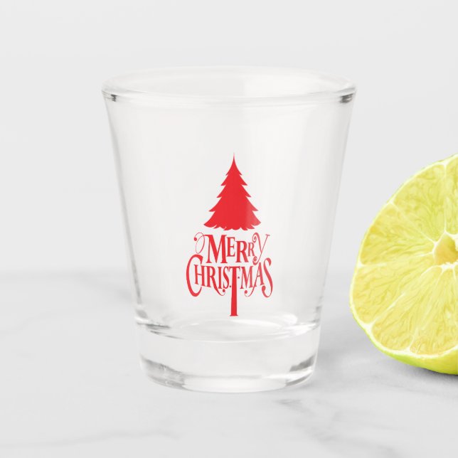 Vaso De Chupito Diseño de navidades con árbol rojo (Anverso)
