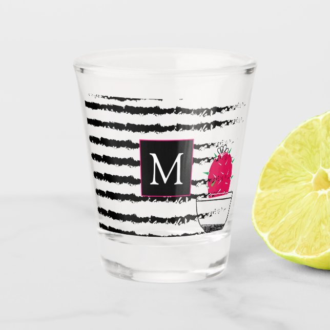 Vaso De Chupito Diseño de patrones rayados de Cactus rosa (Anverso)