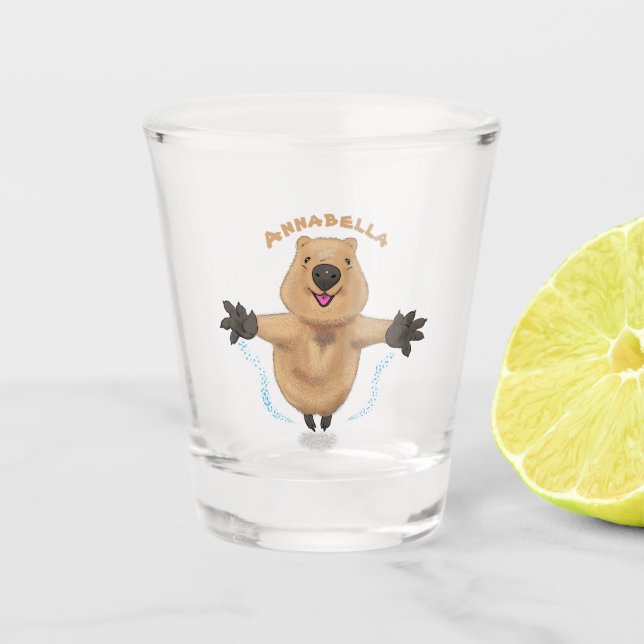 Vaso De Chupito Diseño de personalizados de quokka saltando feliz (Anverso)