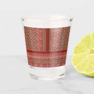 Vaso De Chupito diseño de un patrón rojo y beige_