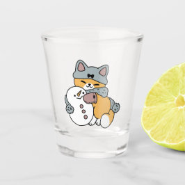 Vaso De Chupito Diseño de vacaciones de invierno para gato con nie