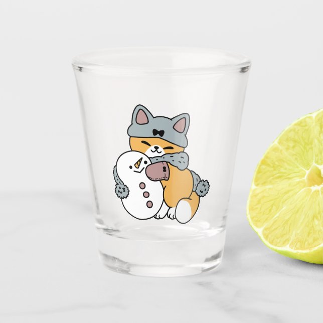 Vaso De Chupito Diseño de vacaciones de invierno para gato con nie (Anverso)