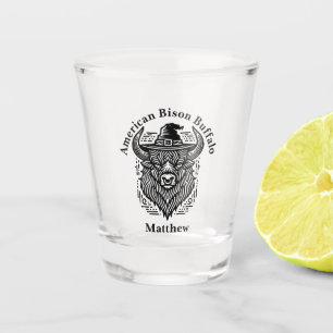 Vaso De Chupito Diseño Intrincado de un Bisonte Con un Sombrero