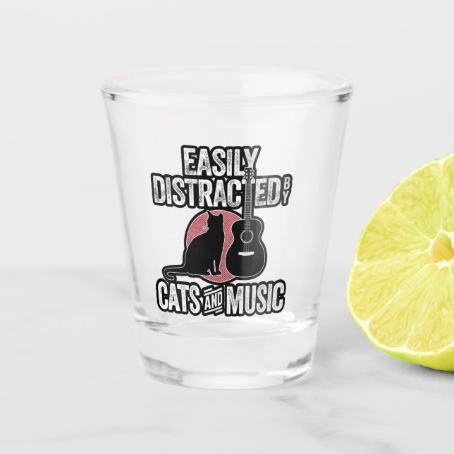 Vaso De Chupito Distracción fácil por gatos y música (Anverso)