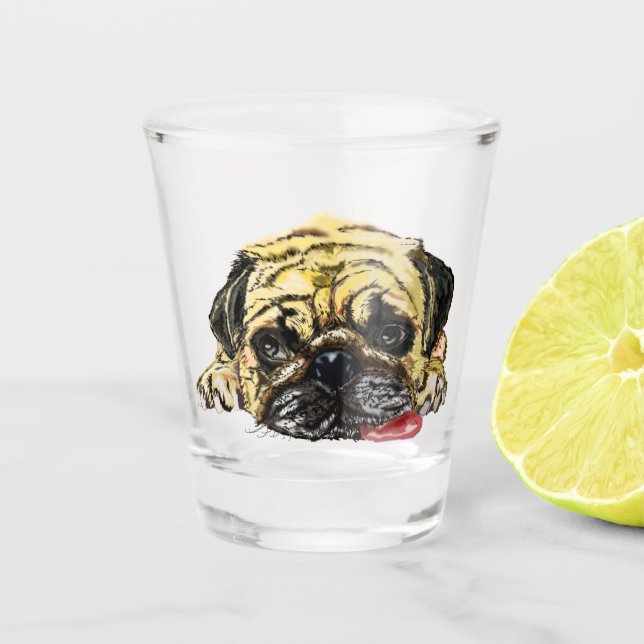 Vaso de chupito divertido de perro Pug (Anverso)