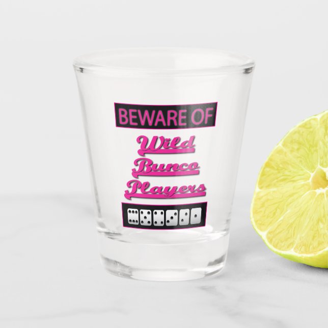 Vaso De Chupito Divertido Fiesta rosado blanco negro dice Bunco (Anverso)