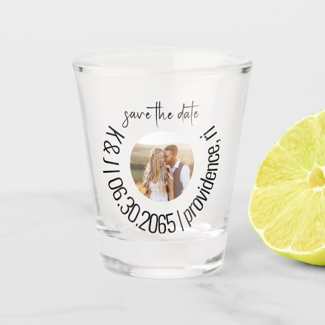 Vaso de chupito divertido foto boda guardar la fec (Anverso)