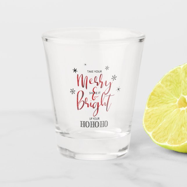 Vaso De Chupito Divertido no tan feliz Navidad Negro ID587 (Anverso)