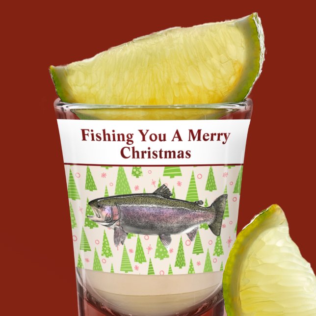 Vaso De Chupito Divertido Personalizado festivo de Navidades de tr (Rainbow Trout Funny Christmas Holiday Pun Shot glass)