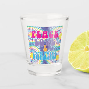 Vaso De Chupito Divertido retro paz amor y retiro con tinte de emp