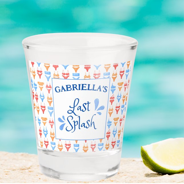 Vaso De Chupito Divertido tema "Última salpicadura" Bachelorette p (Custom Bachelorette Shot Glass - Last Splash Beach Party Favor - Fun and Festive Bikini Design!)