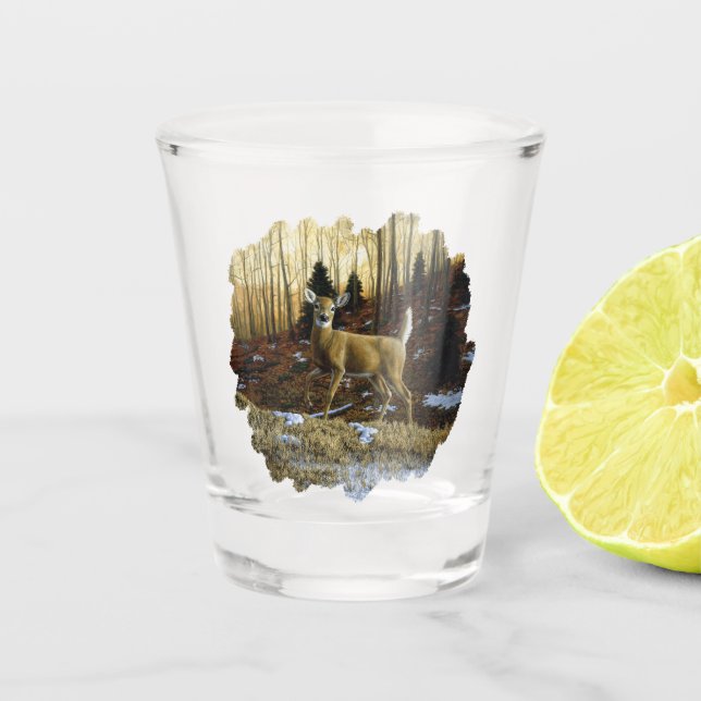 Vaso De Chupito Doe de ciervo blanco en bosque otoñal (Anverso)