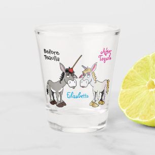 Vaso De Chupito Donkey Unicorn divertido antes y después