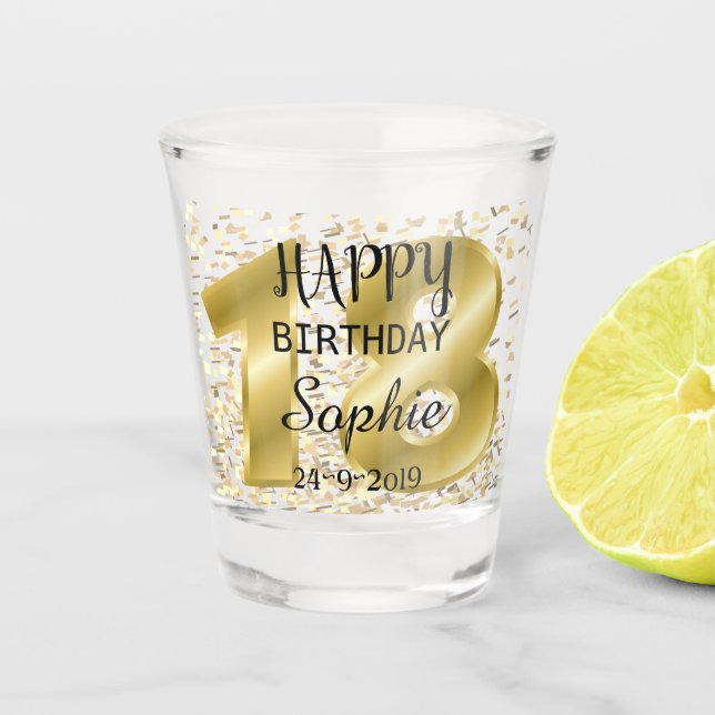 Vaso De Chupito Dorado personalizado 18º Cristal de cumpleaños (Anverso)