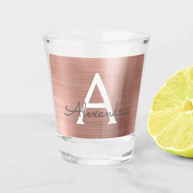 Vaso De Chupito Dorado rosa oro moderno Monograma metálico cumplea (Anverso)