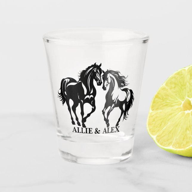 Vaso De Chupito Dos caballos enamorados pareja de caballos blancos