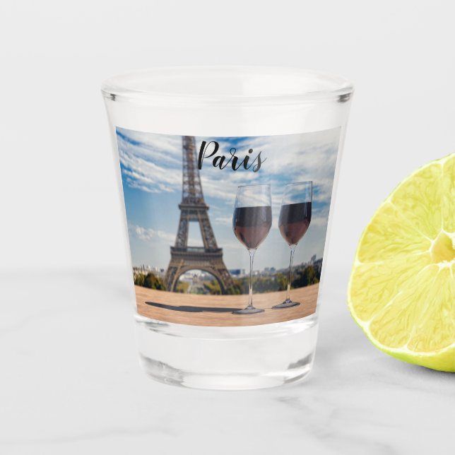 Vaso De Chupito Dos copas de vino con Torre Eiffel (Anverso)