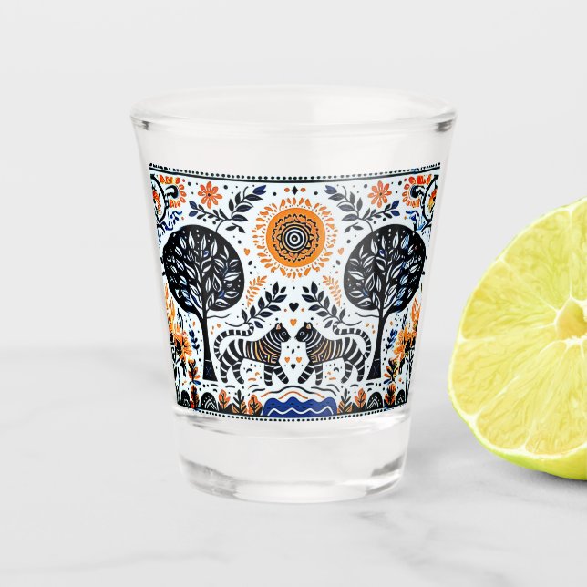 Vaso De Chupito dos tigres en el bosque (Anverso)