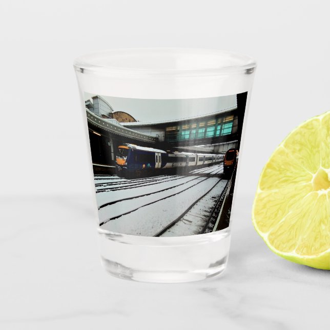 Vaso De Chupito Dos trenes, debajo del puente (Anverso)