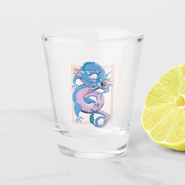 Vaso De Chupito Dragón chino azul (Anverso)