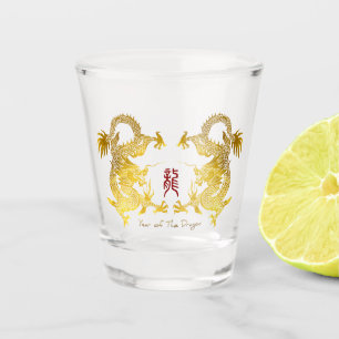 Vaso De Chupito Dragón chino de oro Ideograma antiguo Cumpleaños S
