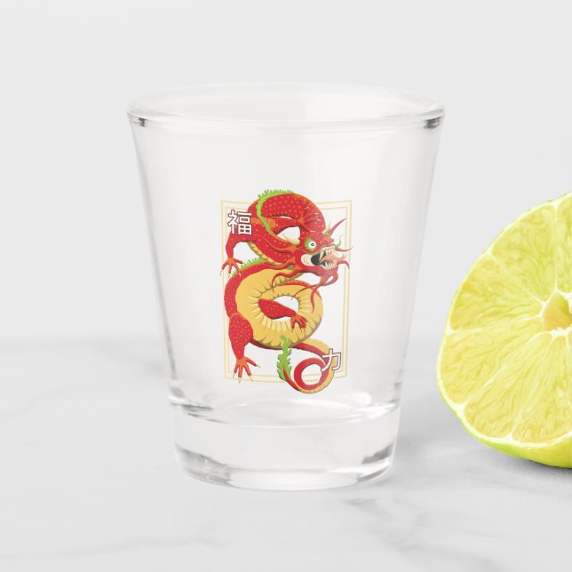 Vaso De Chupito Dragón chino rojo (Anverso)