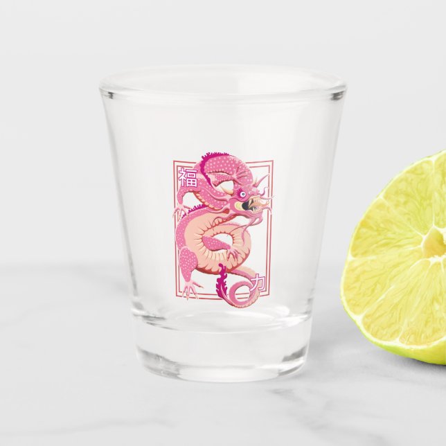 Vaso De Chupito Dragón chino rosado (Anverso)