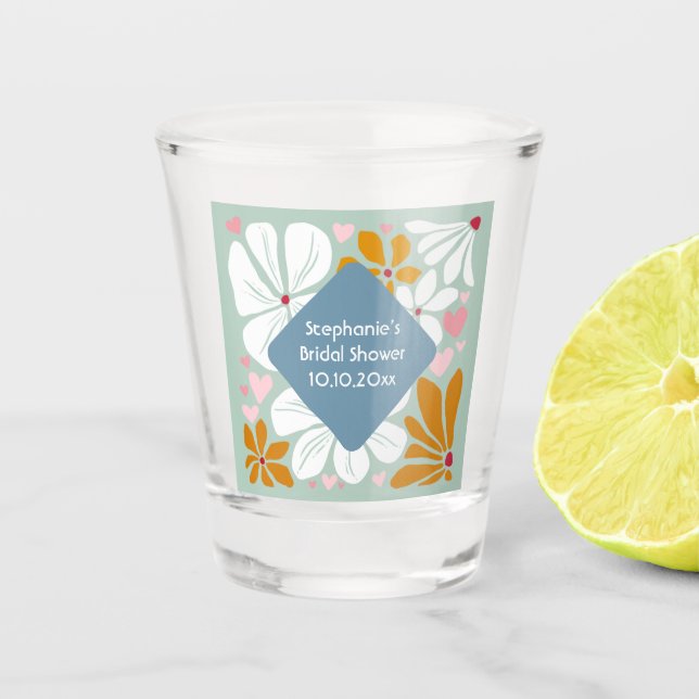 Vaso De Chupito Ducha de novia Flores retro groovy boho años 70 (Anverso)