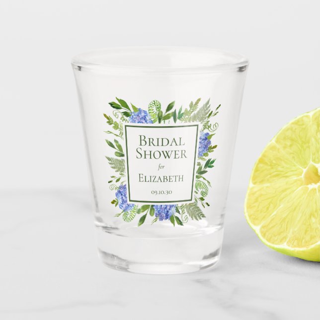 Vaso De Chupito Ducha de Novia Hortensias Azules (Anverso)