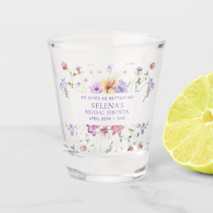 Vaso De Chupito Ducha de Novia Mariposas Moradas Él Me Da
