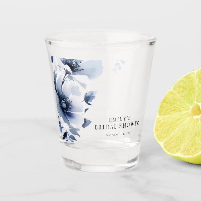 Vaso De Chupito Ducha nupcial floral azul de la marina (Anverso)