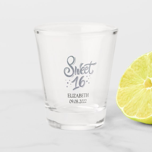 Vaso De Chupito Dulces 16 Brillo Plateado (Anverso)