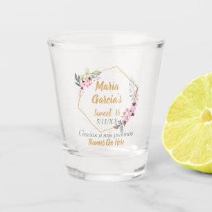 Vaso De Chupito Dulces 16 Personalizados Flor de Cerezo Dorada con