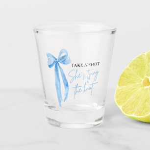 Vaso De Chupito Dusty Blue Bow está atando la ducha nupcial